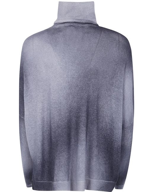 Avant Toi Blue Gradient Effect High Neck Oversize Pullover With Slits
