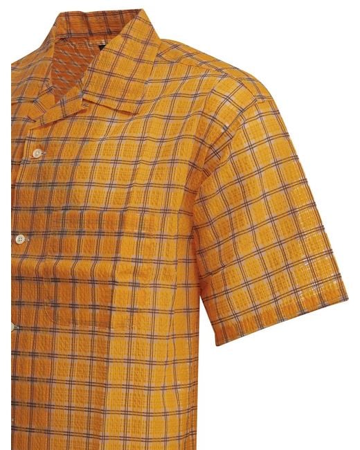 Beams Plus Orange "Open Collar Nylon Airy Plaid" Casual Shirt for men