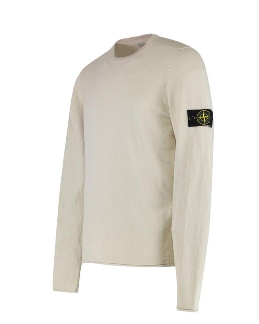 Stone Island White Cotton Blend Crew-Neck Sweater for men