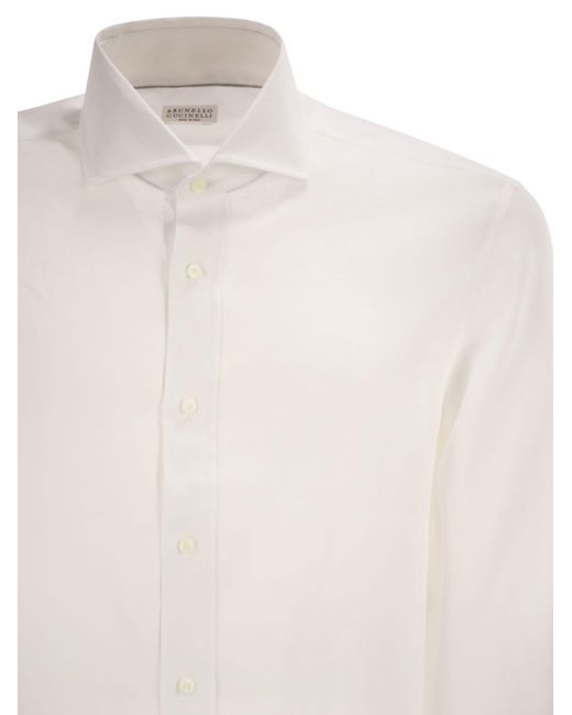 Brunello Cucinelli White Easy Fit Linen Shirt With French Collar for men