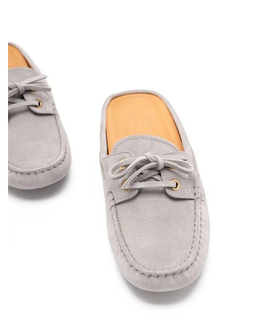 Tod's White Mule Gommino Lacée En Daim Gris Glacier