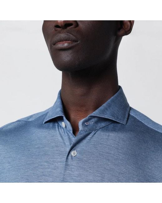 Xacus Blue Cotton Blend Tailor Fit Shirt for men