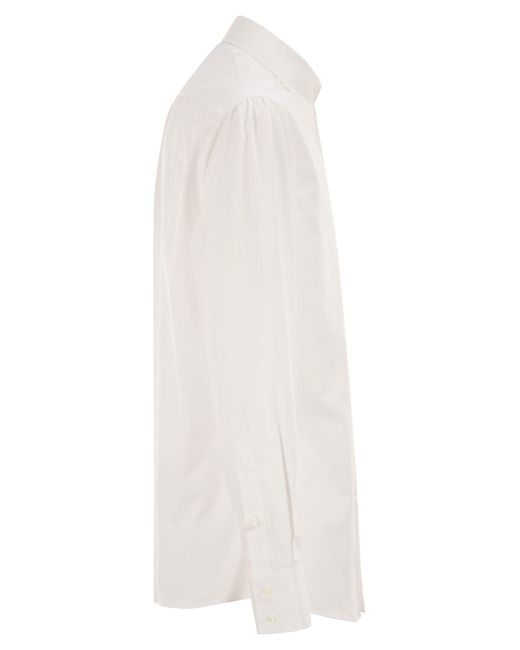 Brunello Cucinelli White Basic Fit Twill Shirt With Button-Down Collar for men