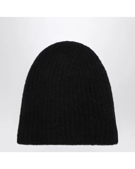 Roberto Collina Black Cashmere Ribbed Beanie