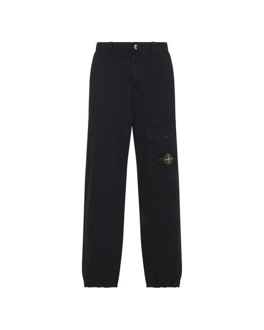 Stone Island Blue Elastane Cotton Logo-Patch Loose-Fit Cargo Pants for men