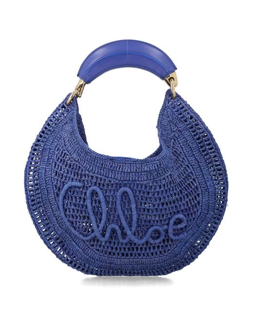 Chloé Blue Summer Banana Raffia Hobo Bag