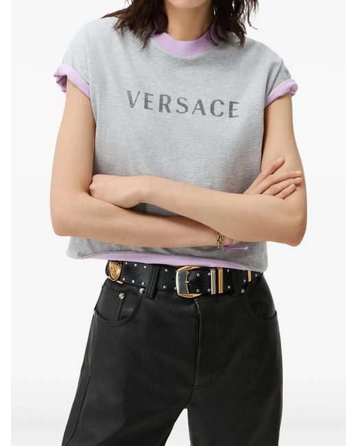 Versace Gray Stretch Cotton Jersey T-Shirt With Print