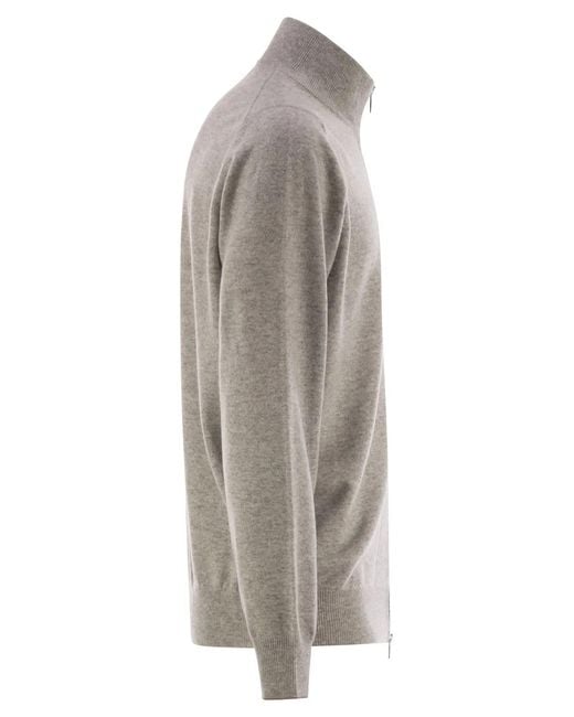 Brunello Cucinelli Gray High-Necked Cashmere Cardigan With Zip for men