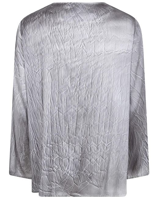 Avant Toi Gray Crumpled Effect Stretch Silk Blouse