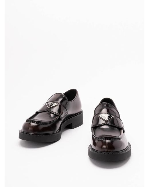 Prada Black 'Chocolate' Brushed Leather Loafers for men