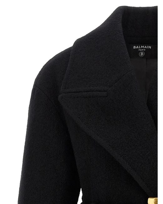 Balmain Black 'Anthem' Belted Caban