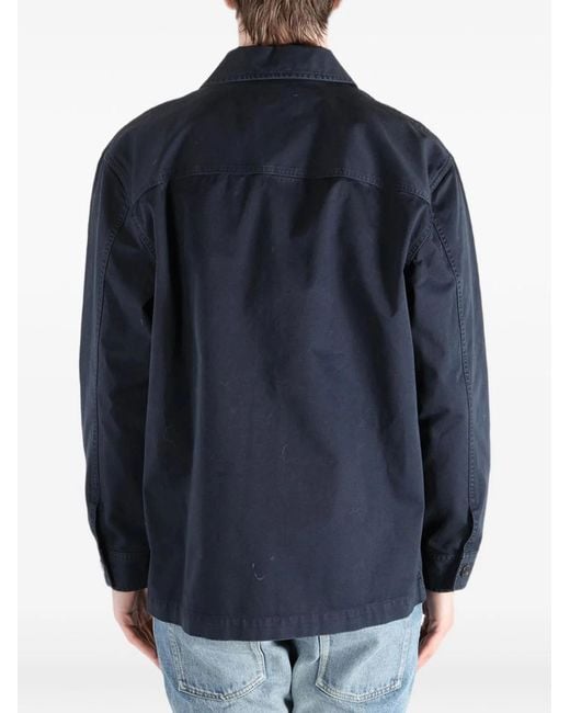 Saint Laurent Blue Cotton Linen Gabardine Cassandre Overshirt for men