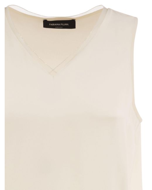 Fabiana Filippi Natural Silk-Blend Sleeveless V-Neck Top