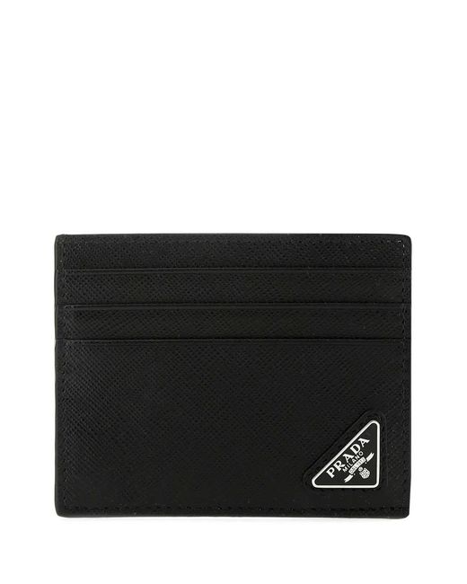 Prada Black Leather Credit Card Cases for men