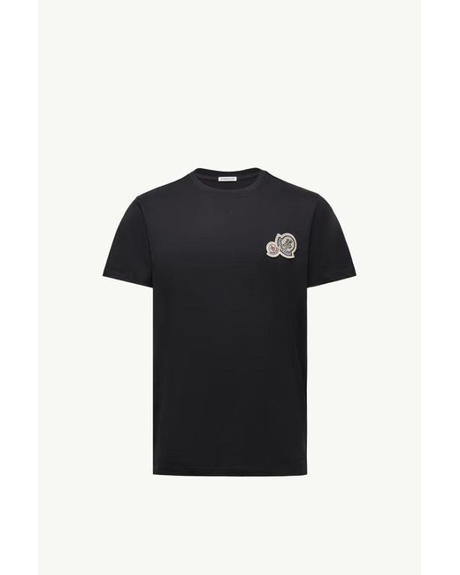 Moncler Black T-Shirt With Double Logo Patches for men