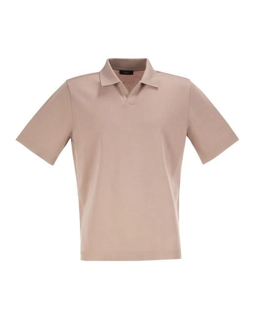 Herno Pink Cotton Jersey Polo Shirt With Open Collar for men