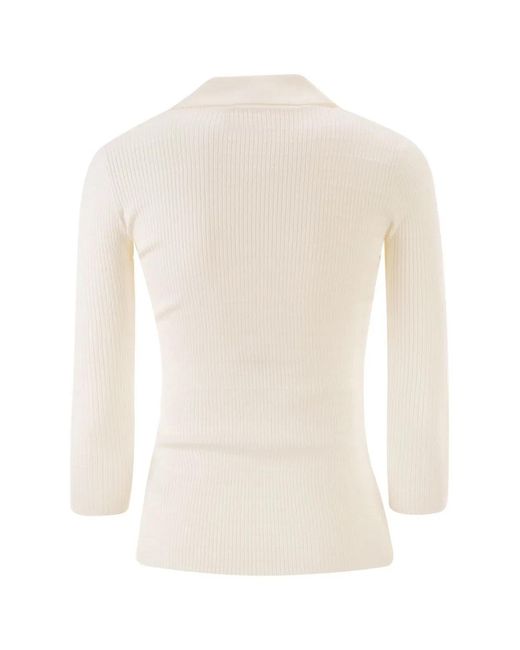 Elisabetta Franchi White Micro-Cable Knit Polo Shirt