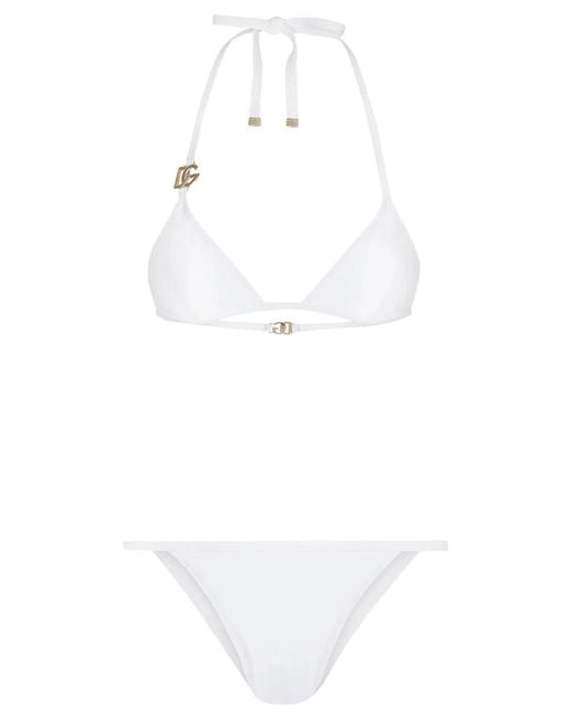 Dolce & Gabbana White Dolce & Gabbana Logo Bikini Swimsuit