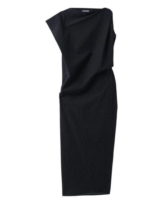 Jacquemus Black La Robe Drap Midi Dress