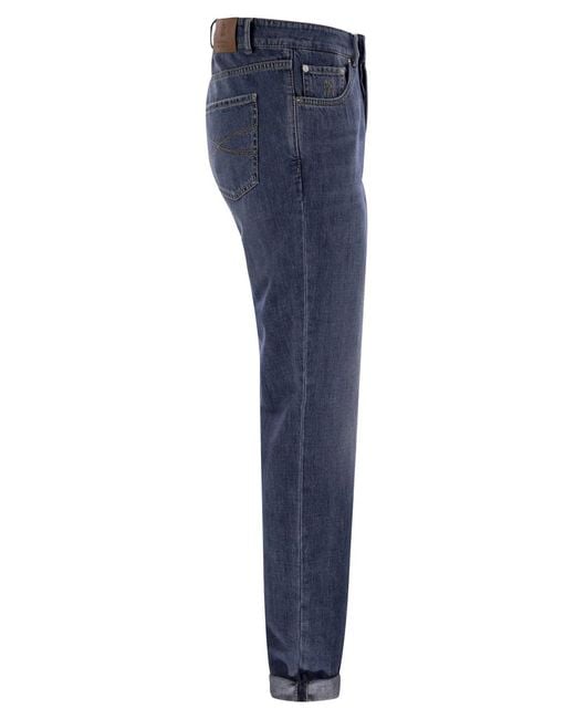 Brunello Cucinelli Blue Five-Pocket Traditional Fit Trousers for men
