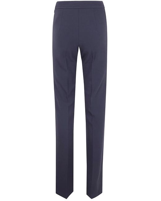 Elisabetta Franchi Black Double Stretch Crepe Trousers With Embroidered Logo