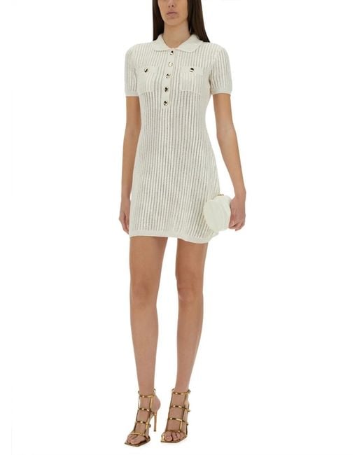 Self-Portrait Natural Mini Crochet Dress With Sequins