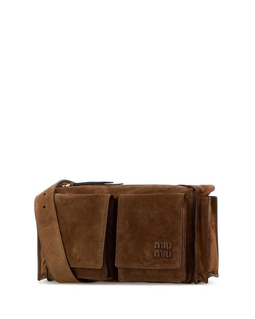 Miu Miu Brown Suede Utilitaire Crossbody Bag