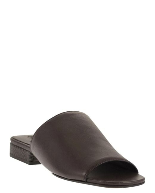 Brunello Cucinelli Brown Riding Calfskin Mules With Jewellery