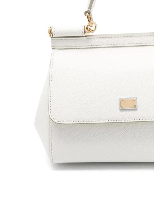 Dolce & Gabbana White Dolce & Gabbana Sicily Medium Leather Handbag