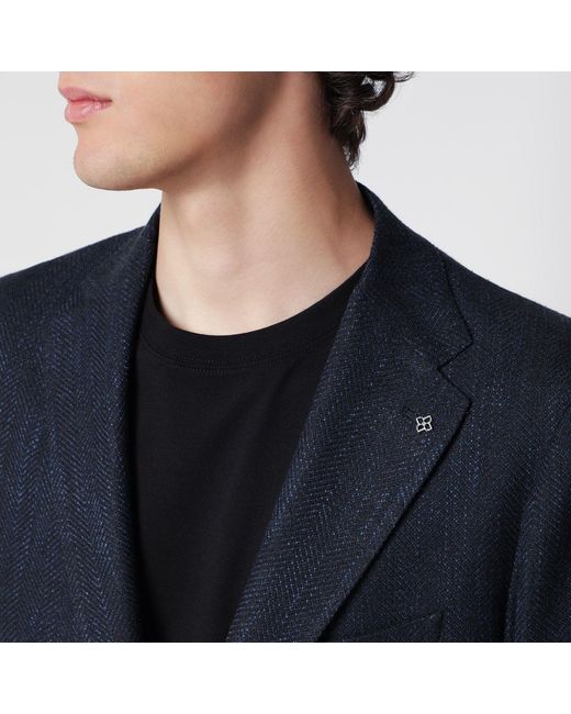 Tagliatore Blue Singlebreasted Jacket With A Herringbone Pattern for men