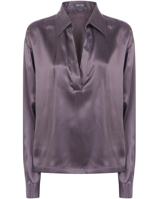 Tom Ford Purple Peach Feel Silk Satine Polo Shirt