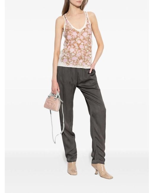 DIESEL Pink Floral V-Neck Linen Top