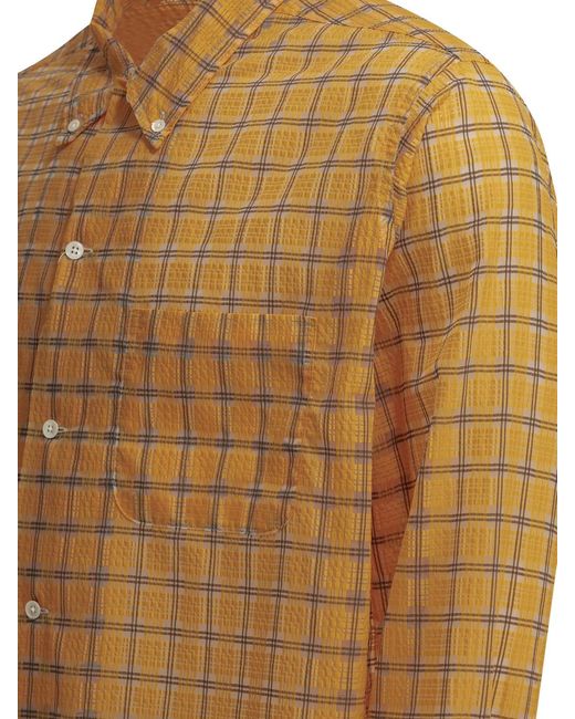 Beams Plus Brown Open Db Nylon Airy Plaid Nylon Casual Shirt for men