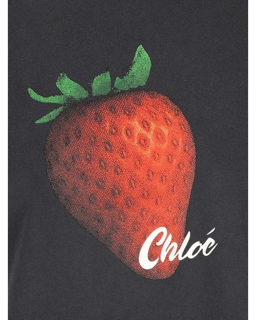 Chloé Black Strawberry-Print Cotton T-Shirt