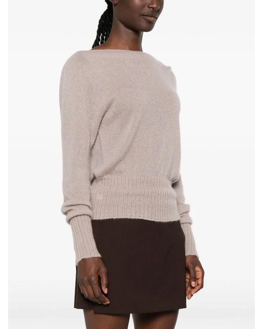 Tom Ford Natural Long Sleeve Boat Neck Knit With Metal Plaque