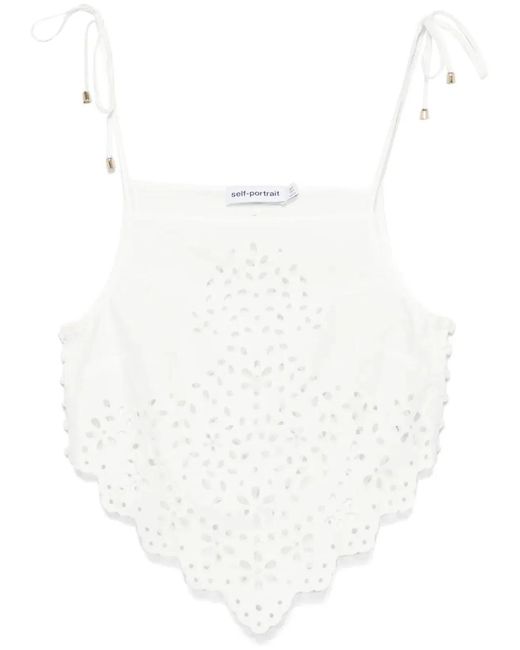 Self-Portrait White Embroidered Cotton Top