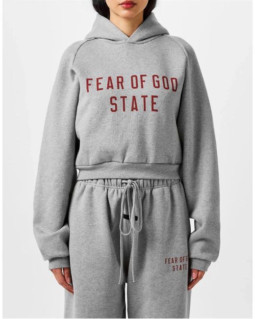 Fear Of God Gray Essentials Logo Fleece Cropped Hoodie