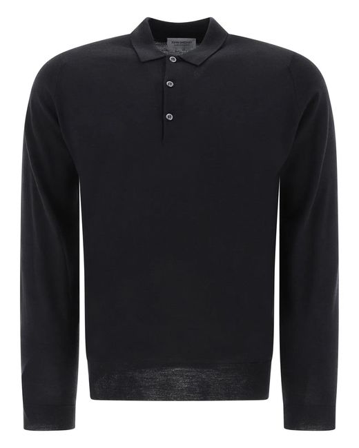 John Smedley Black "Belper" Merino Wool Polo Shirt for men