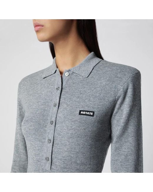 ROTATE BIRGER CHRISTENSEN Gray Wool Longsleeve Polo Shirt