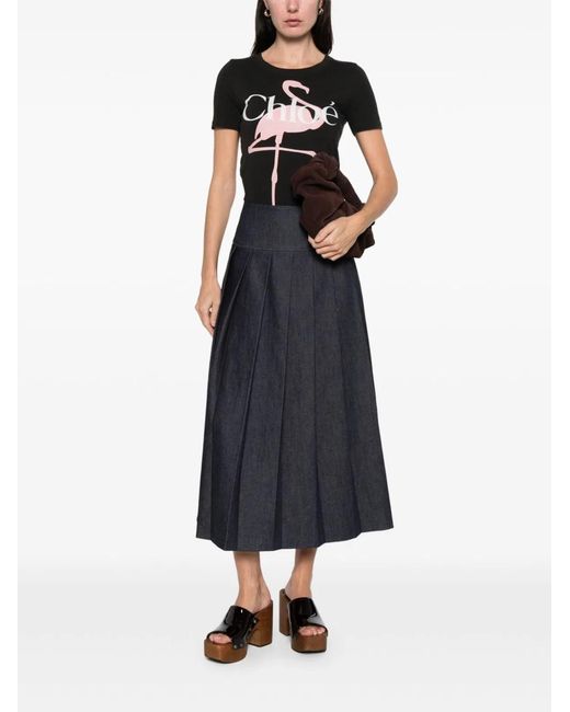 Chloé Black Classic "Flamingo Print" T-Shirt