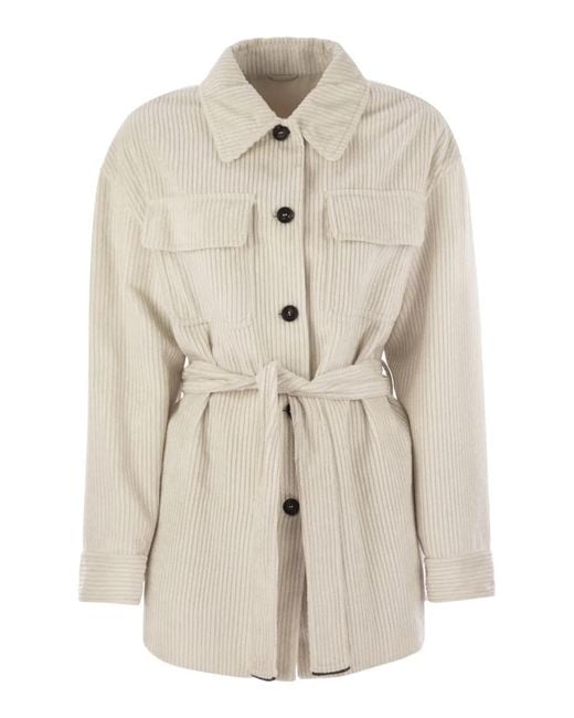 Brunello Cucinelli Natural Corduroy Safari-Style Jacket With Jewellery
