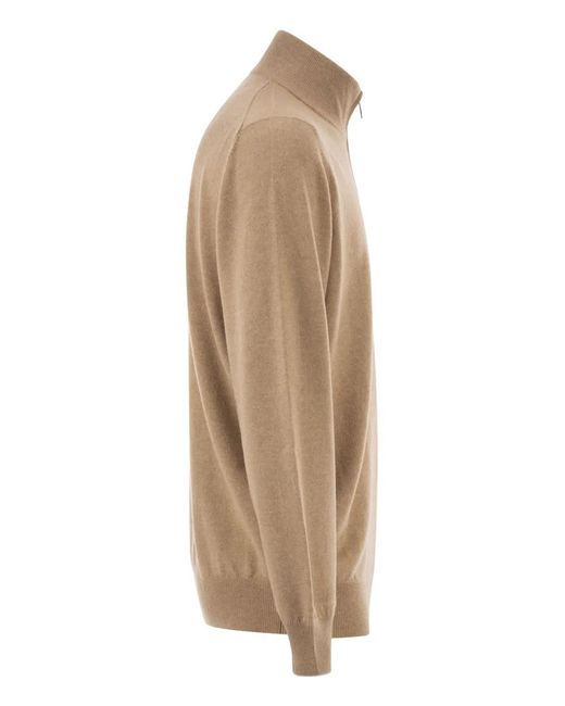 Brunello Cucinelli Natural Cashmere Turtleneck Sweater With Zipper for men