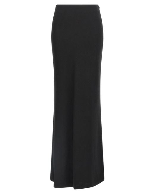 Alessandra Rich Black Fluid Silk Crepe Maxi Skirt With Lined Elegance
