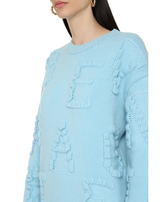 Bottega Veneta Blue Stretch Wool Blend Shetland Alphabet Oversize Sweater