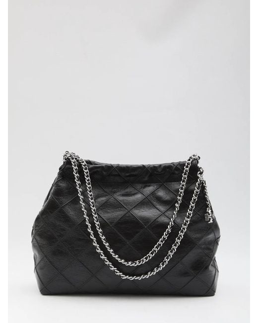 Tory Burch Black Fleming Distressed Hobo Bag