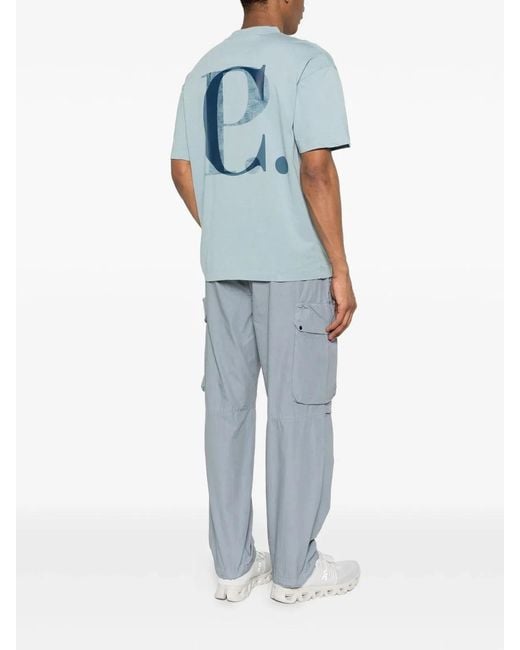 C P Company Blue C.P.Company Short Sleeve Cotton T-Shirt for men