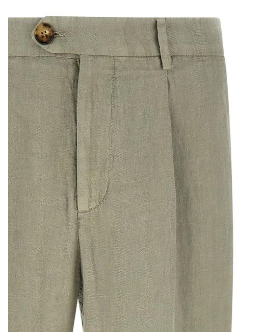 Brunello Cucinelli Gray Linen Gabardine Trousers for men