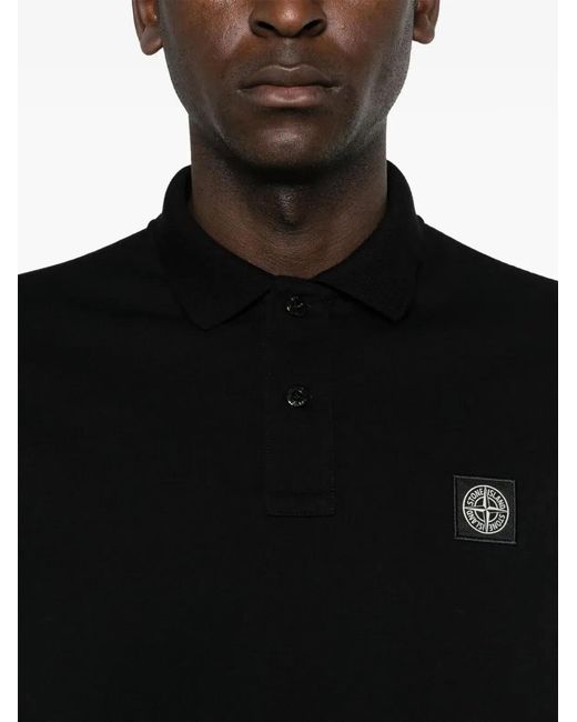 Stone Island Black Regular Fit Short-Sleeved Polo Shirt With Compass Patch for men