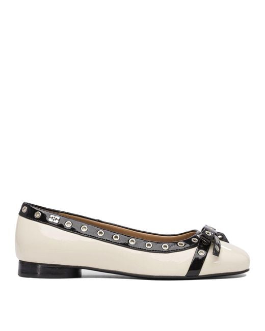 Ganni Natural Eyelet Bow Ballet Flats