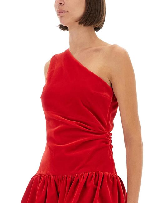 Patou Red Oneshoulder Mini Dress Bloomer Effect